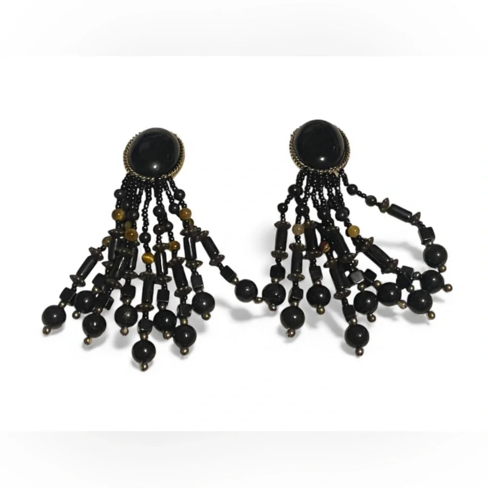 Vintage Costume Dangling Bead Clip on Earrings #5055 💎